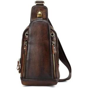 LEATHER Sling Bag Crossbody Backpack for Men Women 16coffee